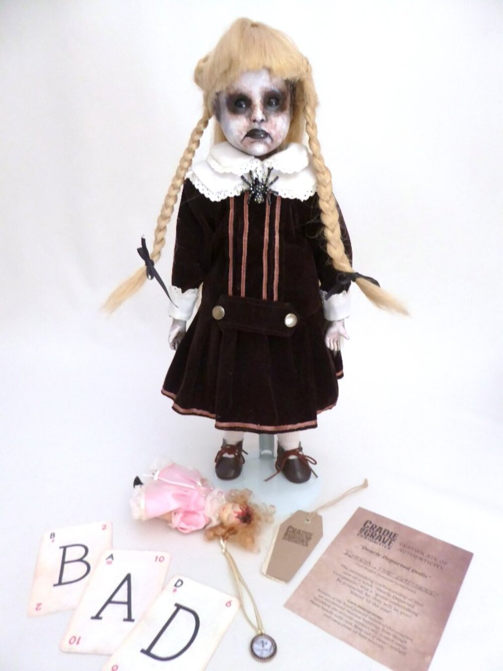 OOAK 16” EVIL GIRL BAD SEED GOTHIC HORROR SCARY PORCELAIN DOLL PROP ODDITY